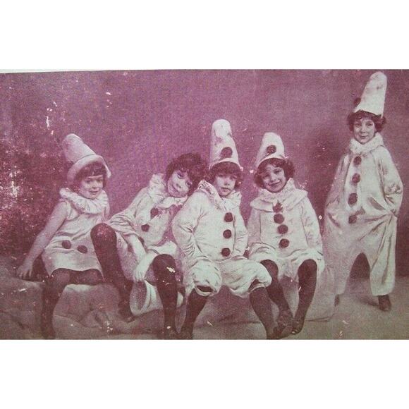 Halloween Postcard Children Dressed As Clowns 186 Philadelphia RPPC Vintage - Picture 1 of 12